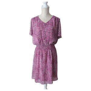 East Adeline Women's Pink Geometric Print A Line Dress 1X